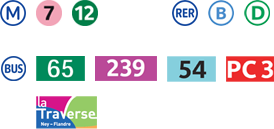 Metro 7, 12 - RER B, D - Bus 65, 54, 239 - PC3