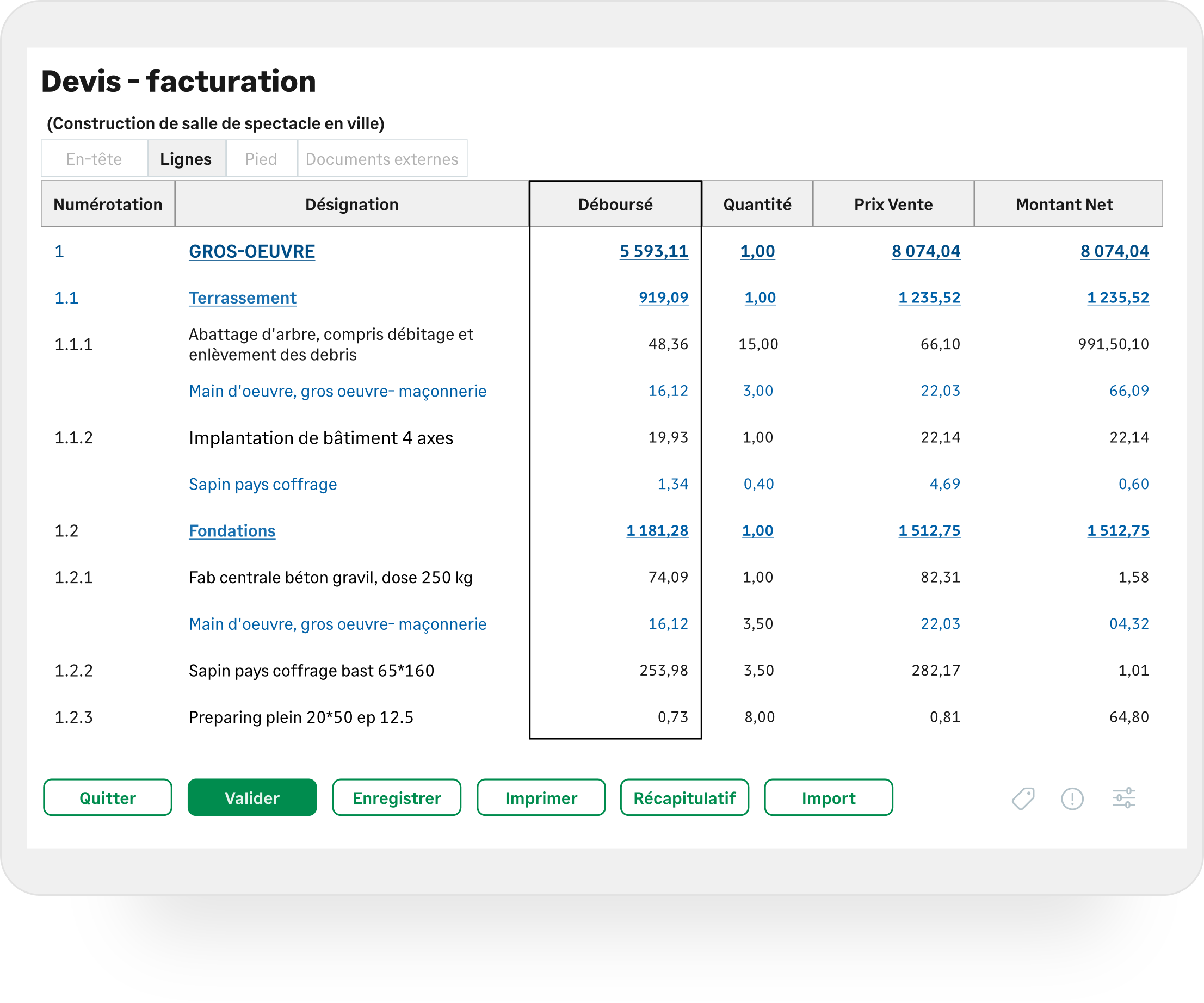 Sage Batigest Connect devis personnalisés