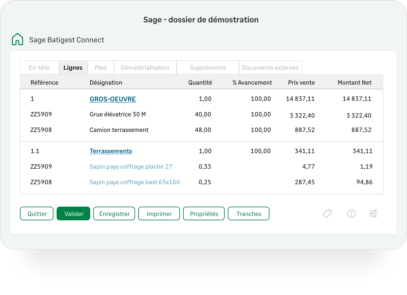 Sage Batigest Connect factures d'avancement