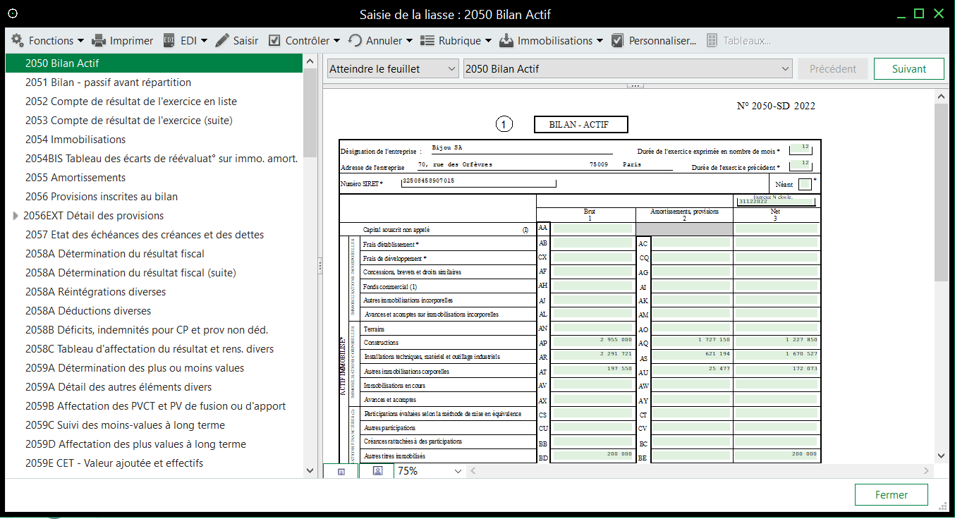 Ciel Etats Comptables et Fiscaux Liasse fiscale